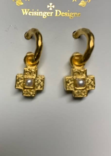 Cross + Small Pearl Earring