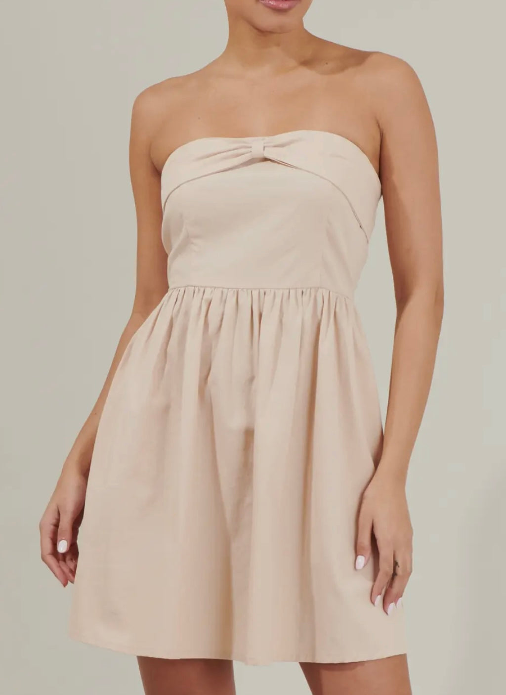 Bow Beige Mini Dress