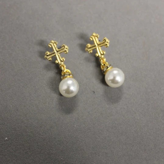 Cross Pearl Earring