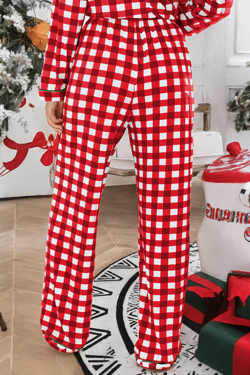 LDC Christmas Plaid Print Shirt and Pants Pajama Set