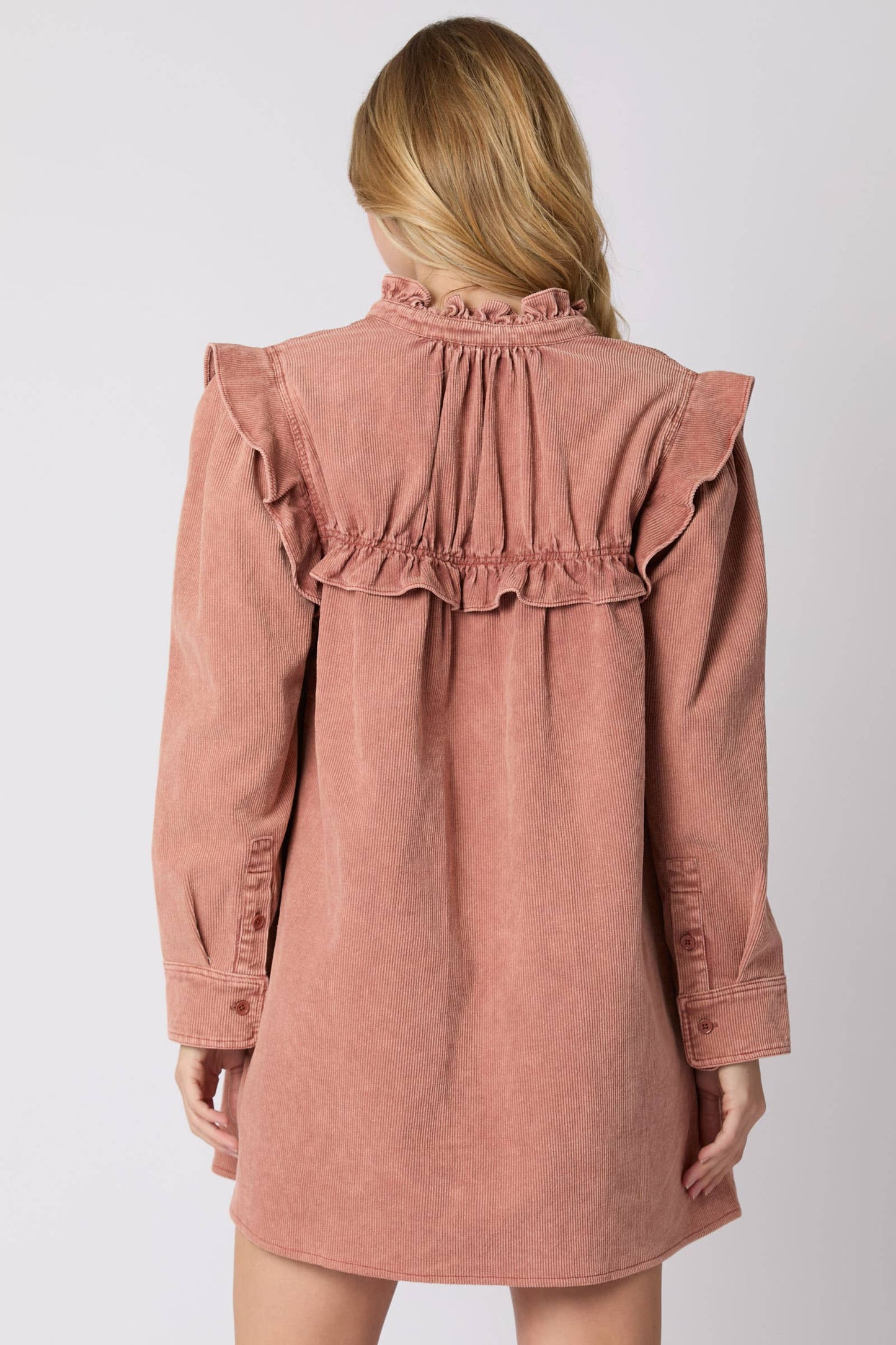 Mineral Washed Corduroy Ruffle Detail Dress