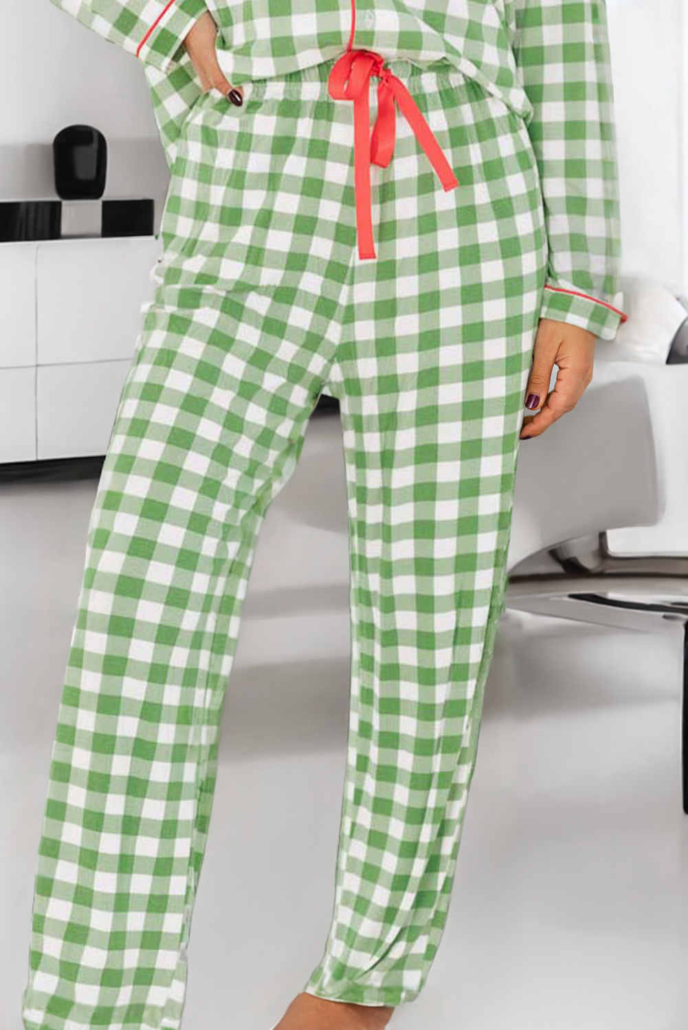 LDC Christmas Plaid Print Shirt and Pants Pajama Set