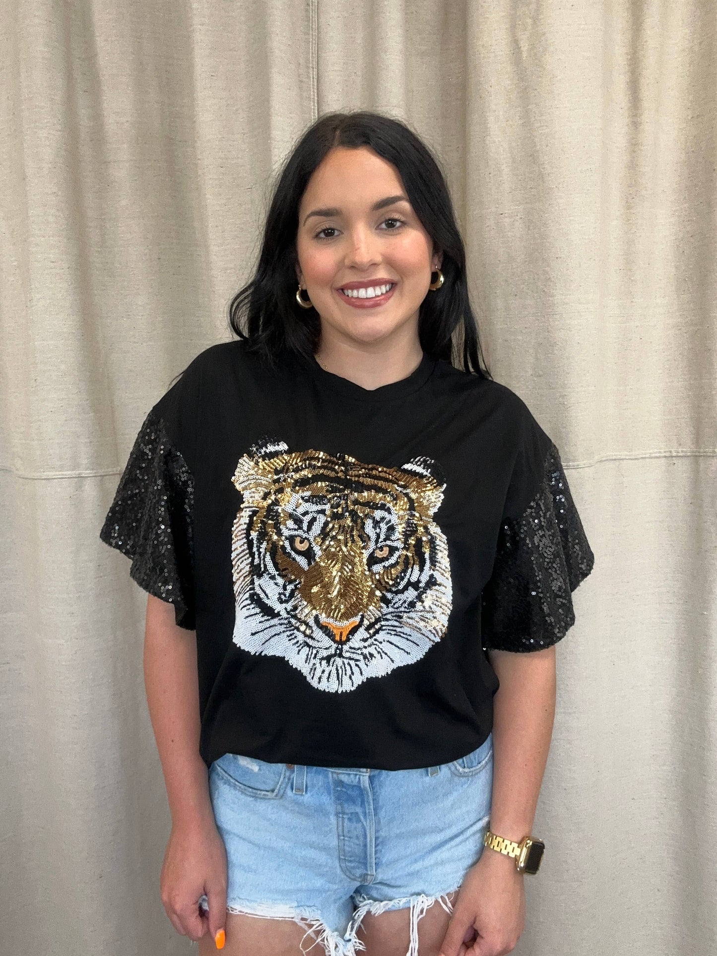Eye of the Tiger | Women's Sequin Flowy Shirt
