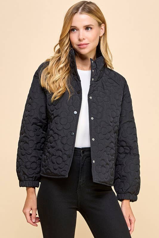 CJ6587-Floral Quilted Button Down Jacket