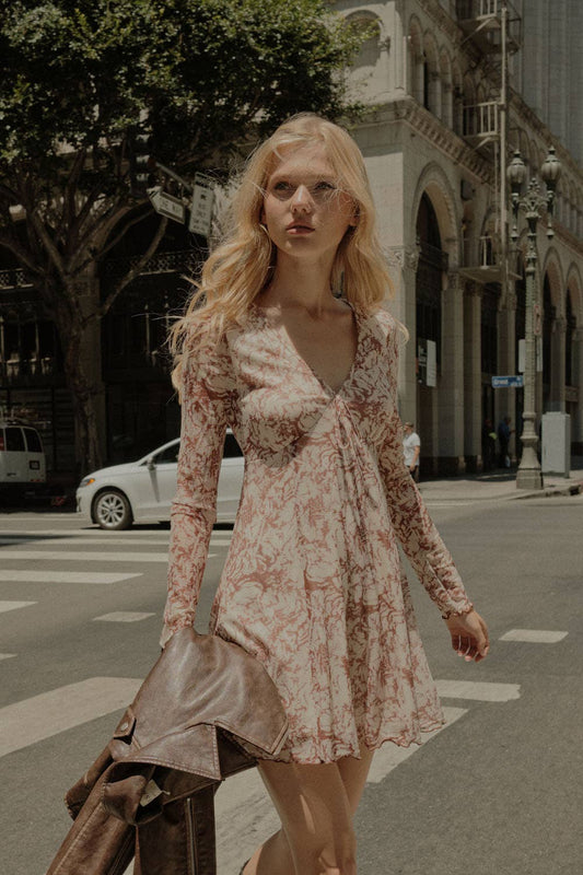 Floral Mesh High-Waist Wide-Leg Long-Sleeve Romper