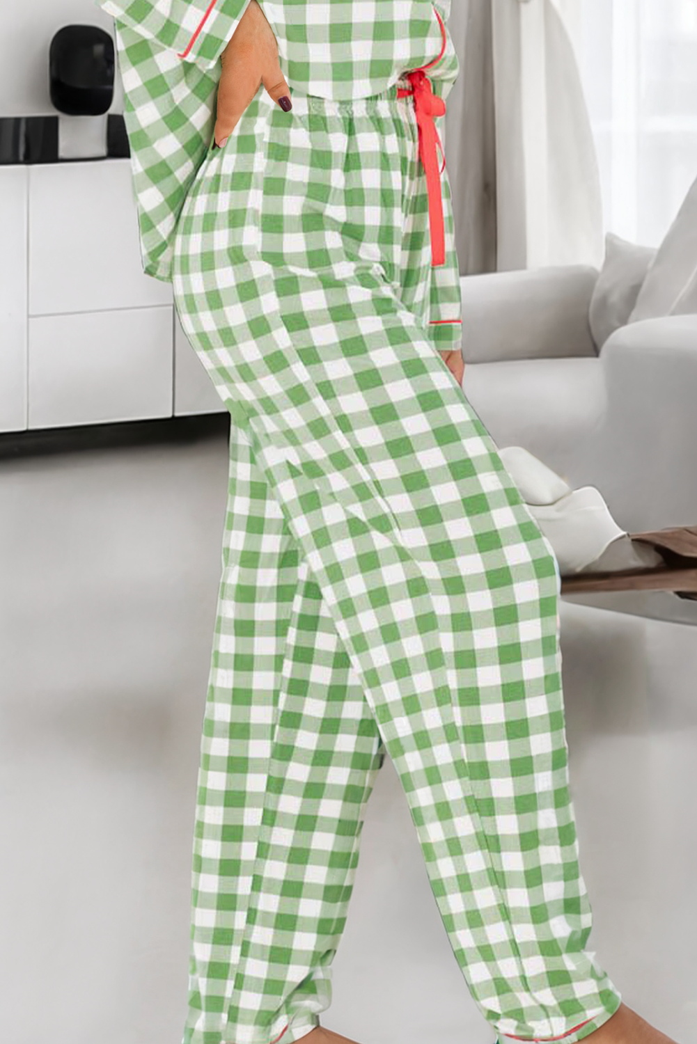 LDC Christmas Plaid Print Shirt and Pants Pajama Set