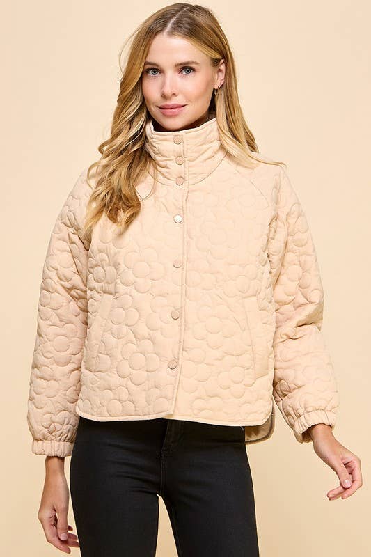 CJ6587-Floral Quilted Button Down Jacket