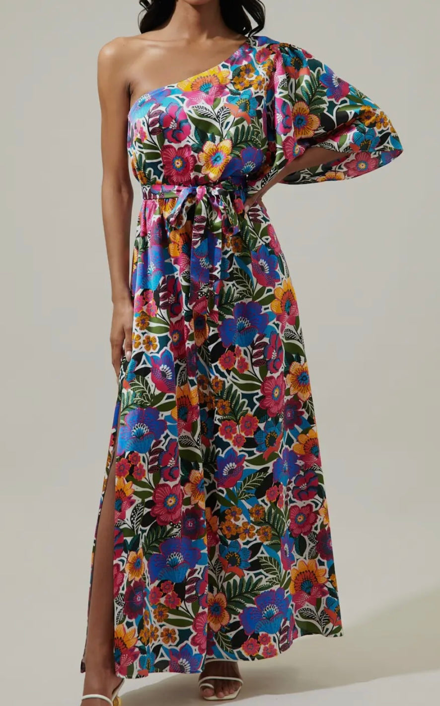 Color One Shoulder Maxi Dress