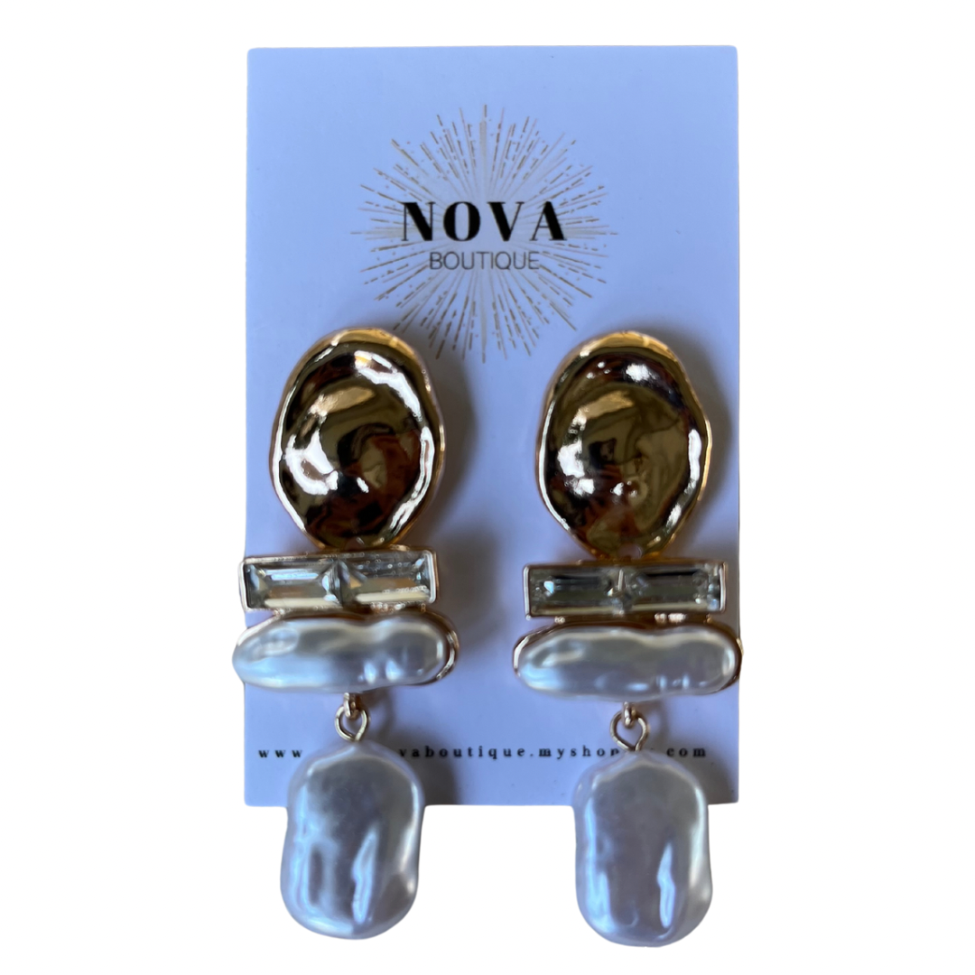 Gold Rhinestone Pearl Earring