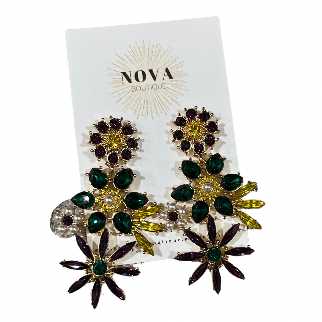 Mardi Gras Flower Stone Earring