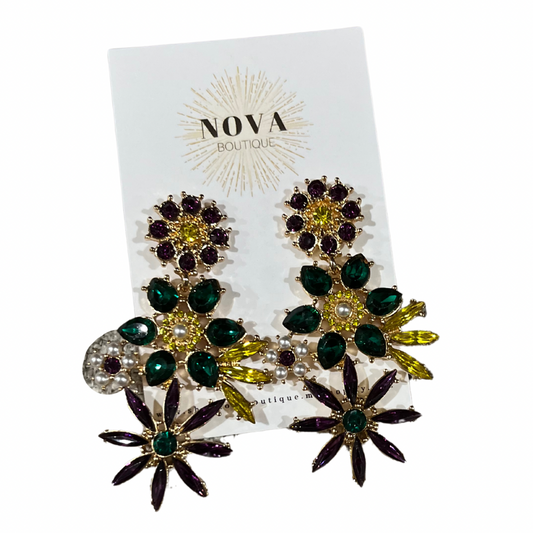 Mardi Gras Flower Stone Earring
