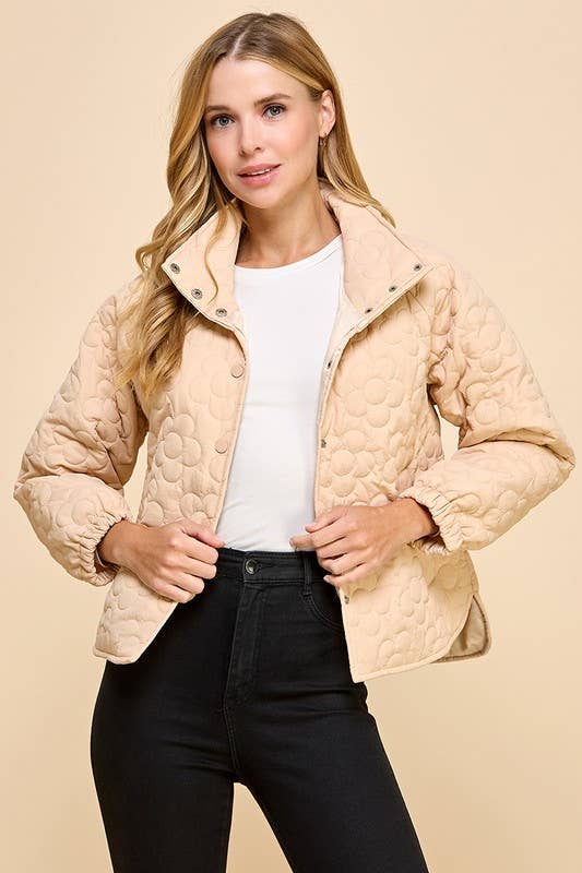 CJ6587-Floral Quilted Button Down Jacket