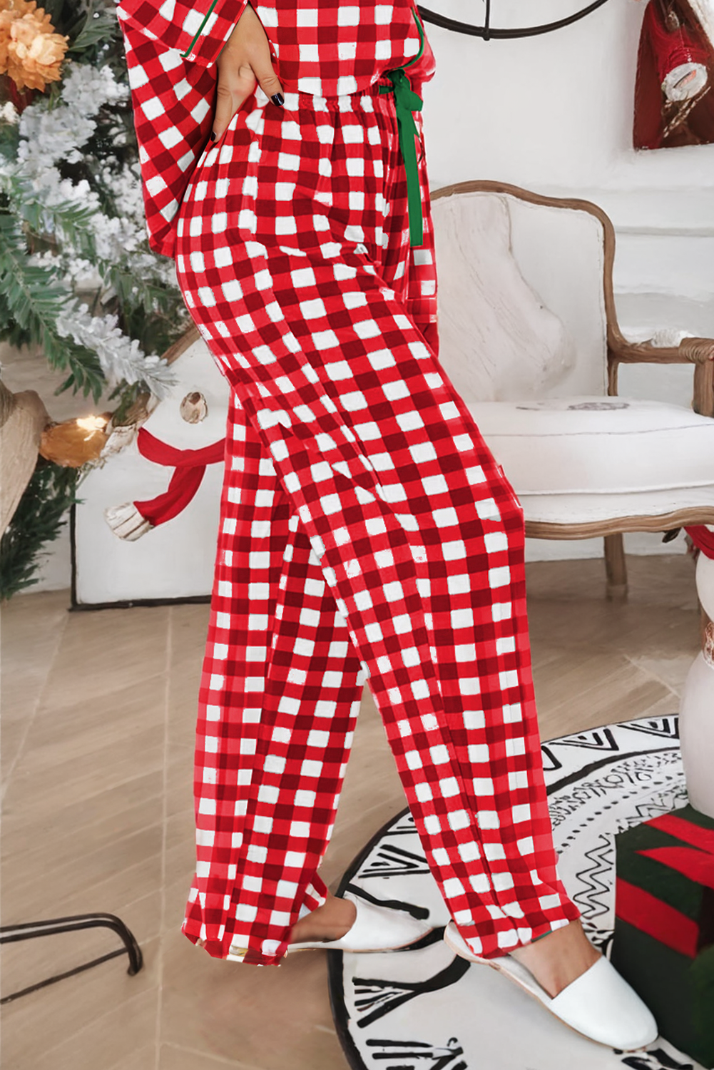LDC Christmas Plaid Print Shirt and Pants Pajama Set