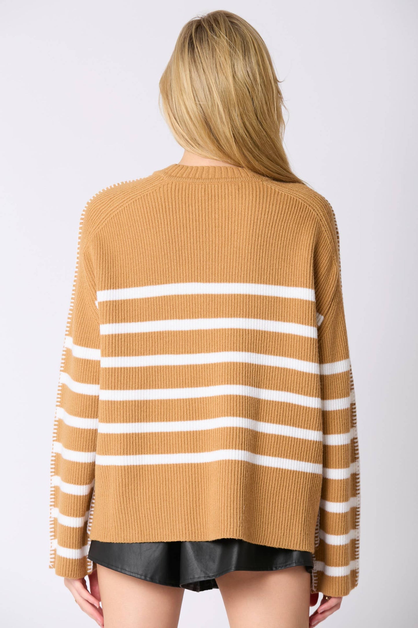 Stitch Detail Stripe Raglan Slv Sweater