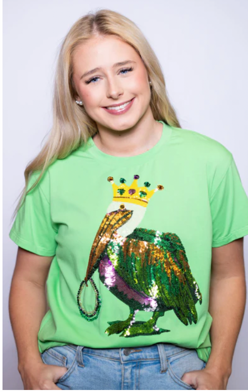 Mardi Gras Pelican | Women's Sequin Design Green