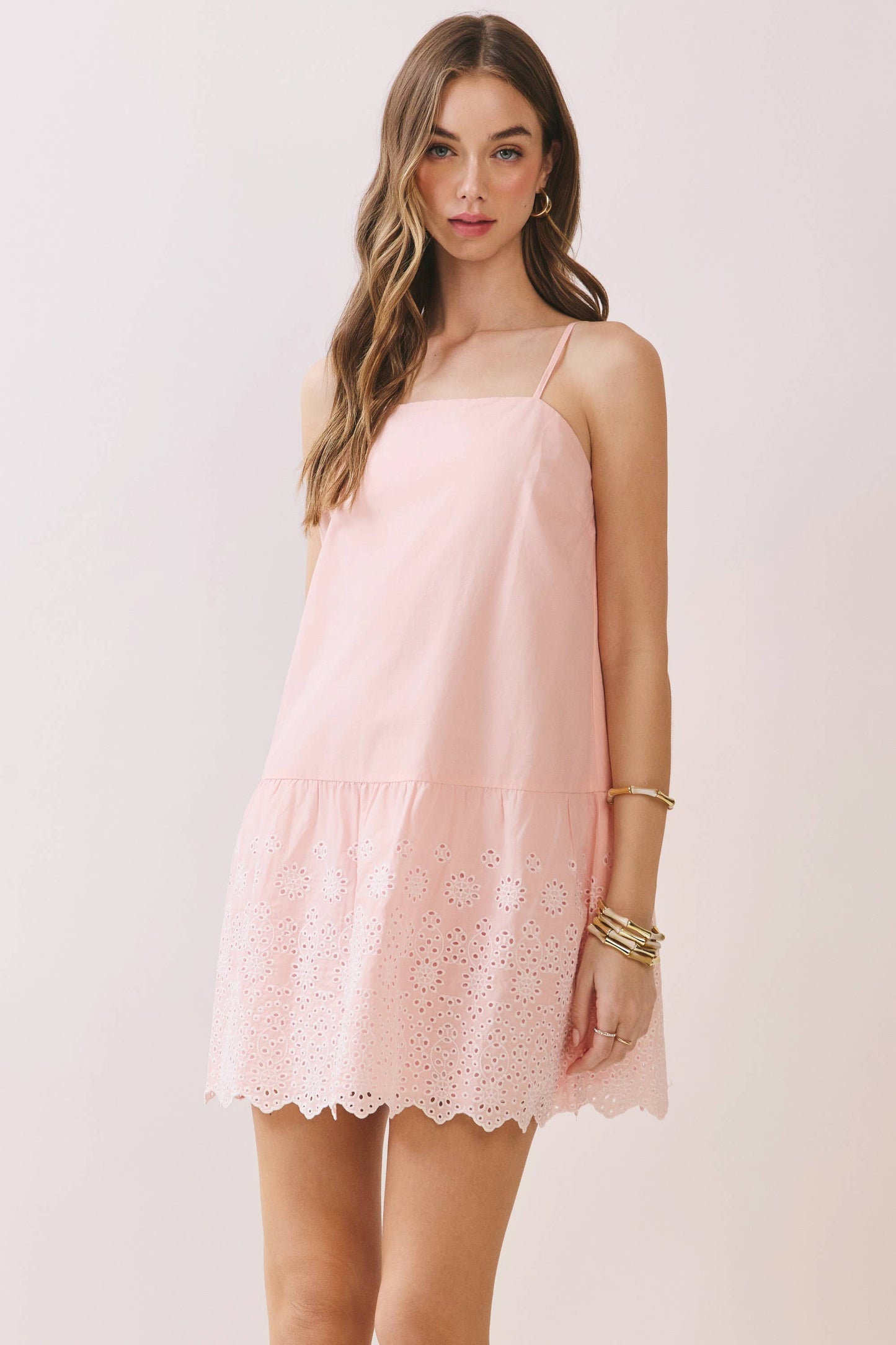 CD06821-Eyelet Hem Cami Mini Dress with Back Tie & Zipper
