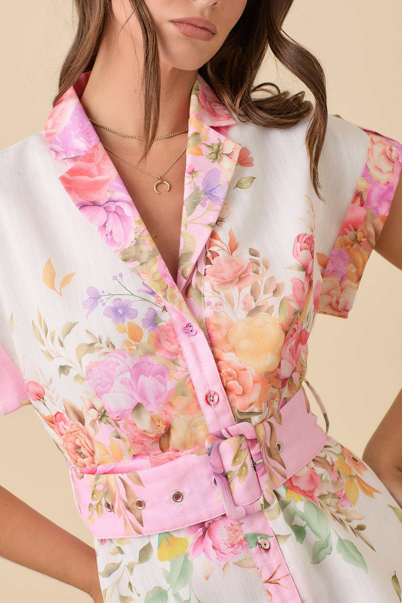 Floral Print Lapel Collar Button Down Maxi Dress