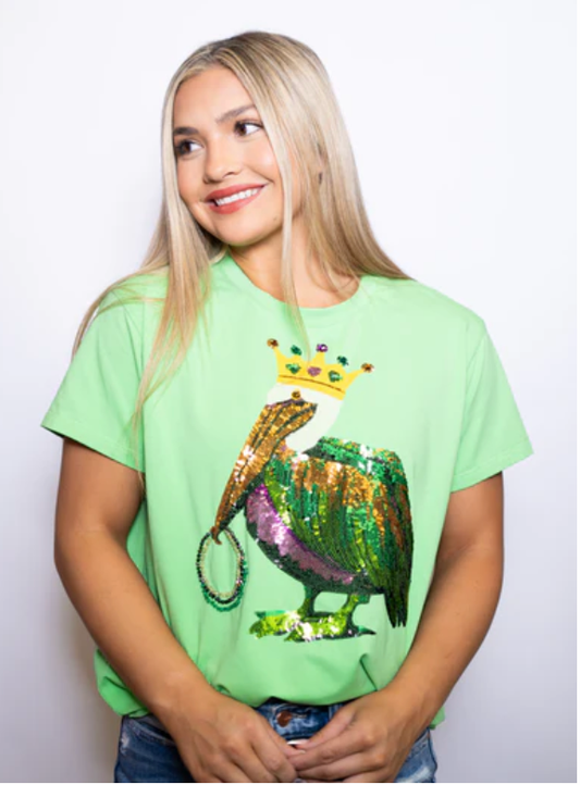 Mardi Gras Pelican | Women's Sequin Design Green
