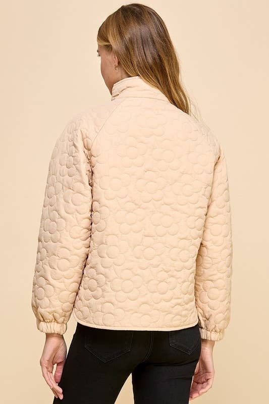 CJ6587-Floral Quilted Button Down Jacket