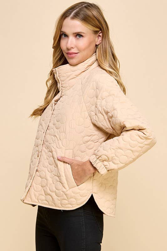 CJ6587-Floral Quilted Button Down Jacket