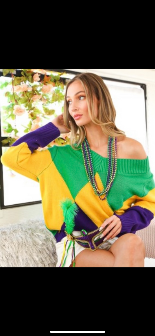 Mardi Gras Diamond Sweater